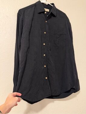 Tommy Bahama Black Silk Button-Down Shirt with Subtle Texture